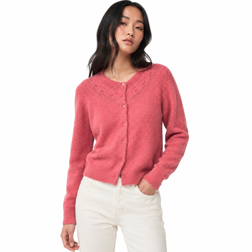 The Reeds J.Crew Cardigan Sweater Pink Pointelle Knit Coquette Y2K Soft Womens M